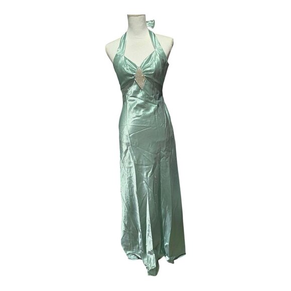 Vtg Gunne Sax Halter Satin Formal Gown Womens Size 3/4 Jessica McClintock - Picture 1 of 16